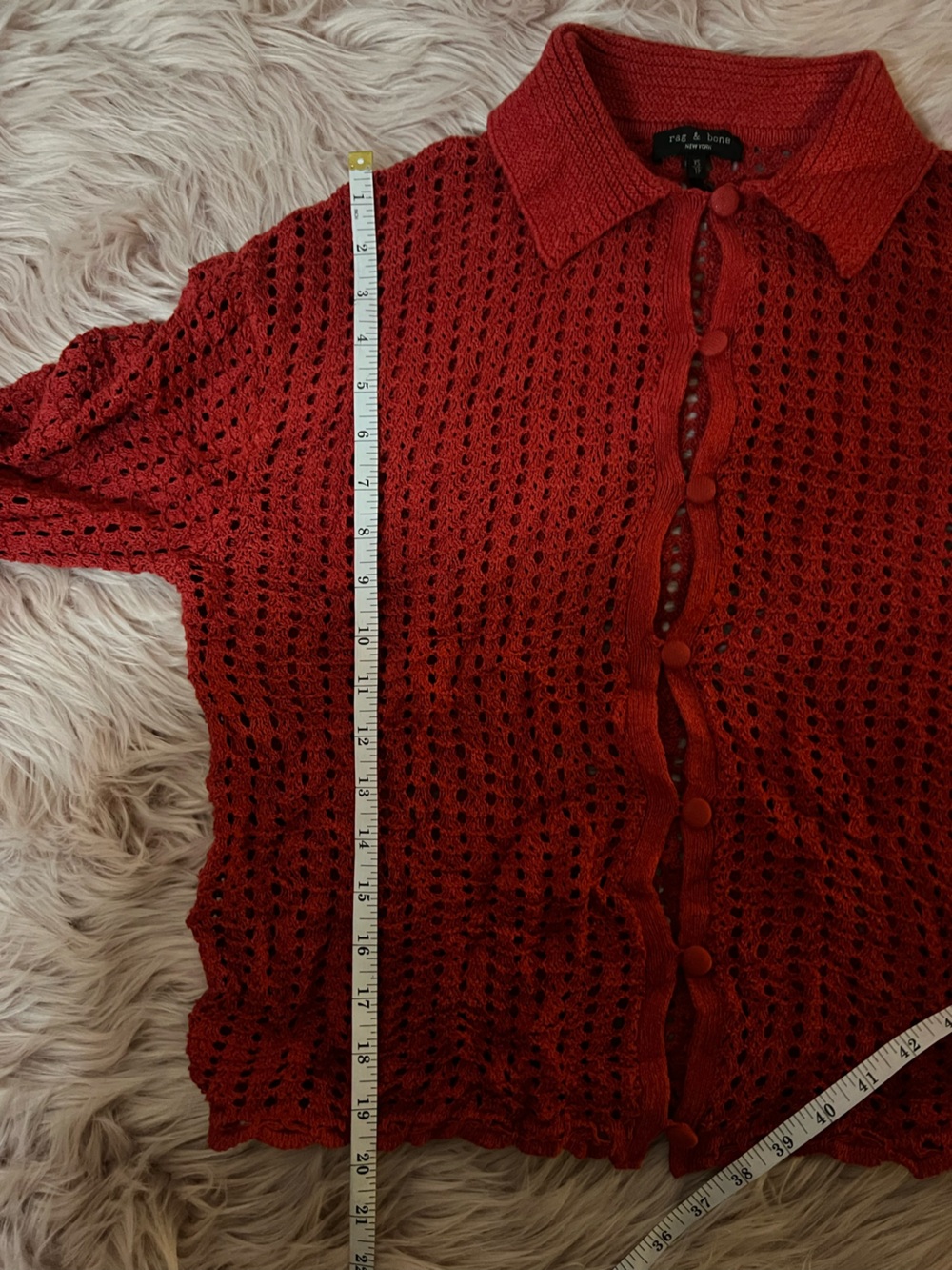 rag & bone Red Openwork Button-Front Cardigan Oversized - Picture 11 of 11